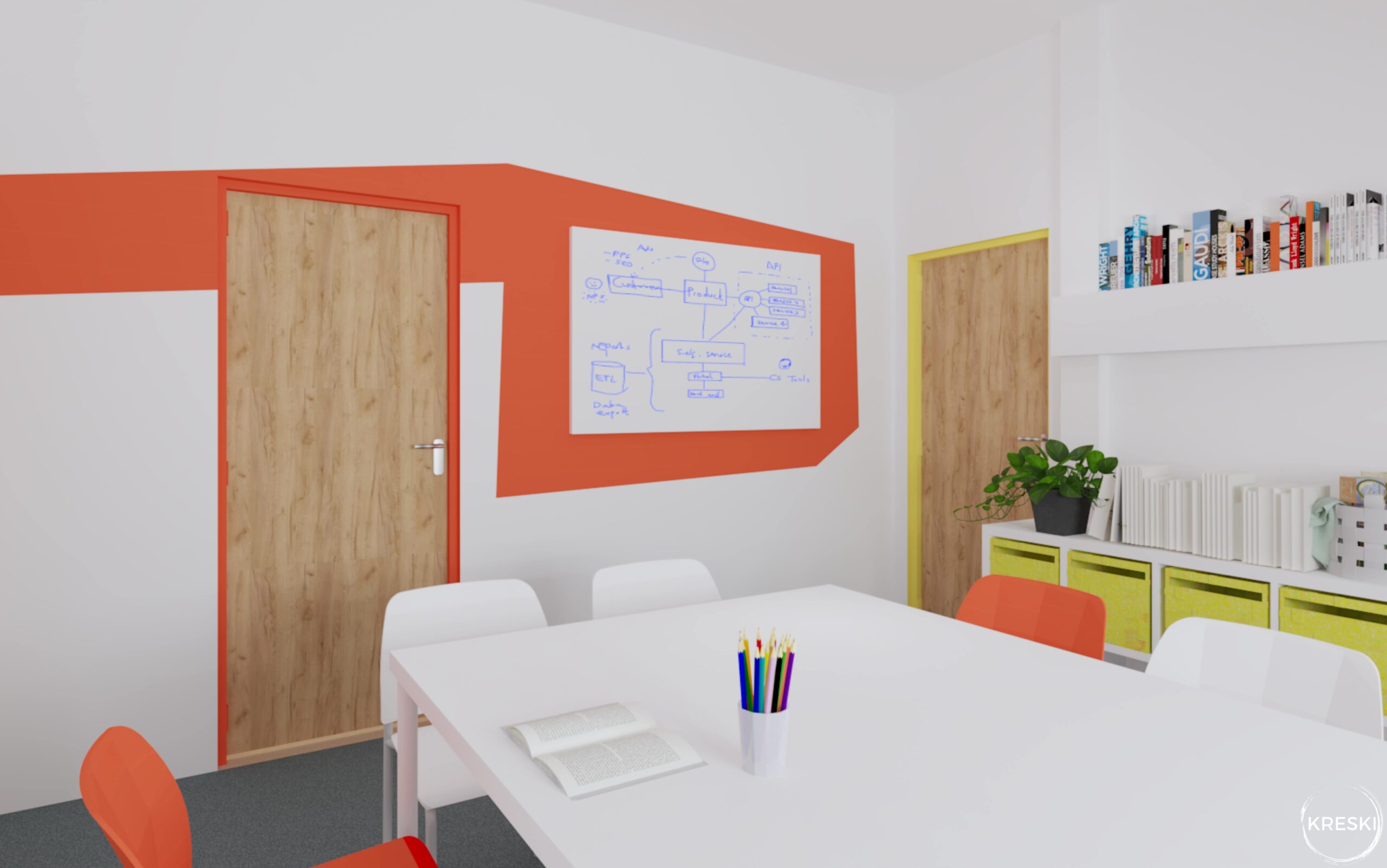 przestrzenie biurowe szkoła językowa sala do nauczania projekt wizualizacja 3D